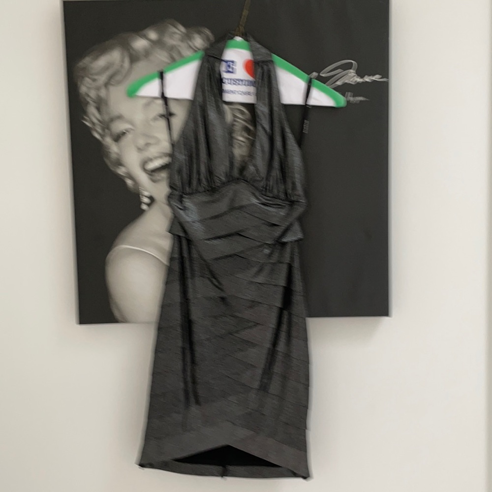 BeBe grayish black metallic mini dress size xs worn once